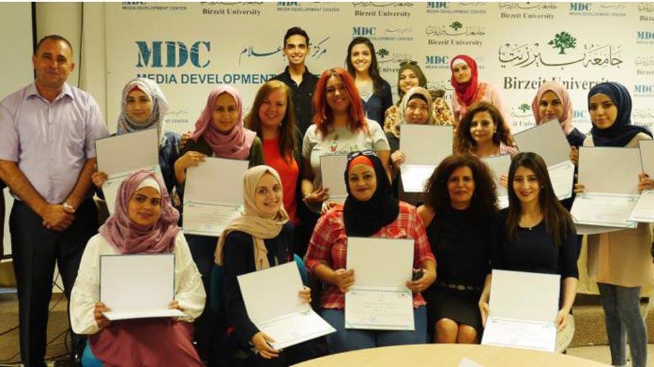 Training with journalists at the Media Development Center, Birzeit University